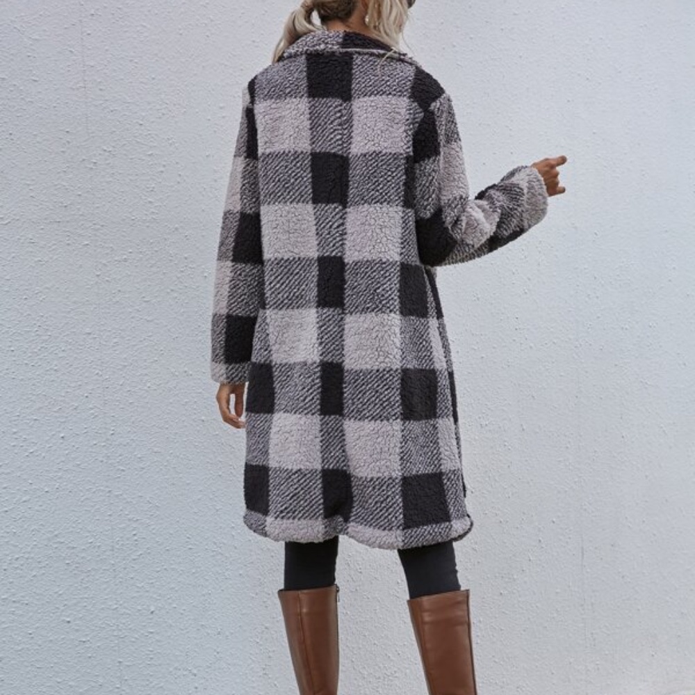 SOLD OUT Buffalo Plaid Gingham Checkered Check Fleece Teddy Wrap Coat - Picture 2 of 2